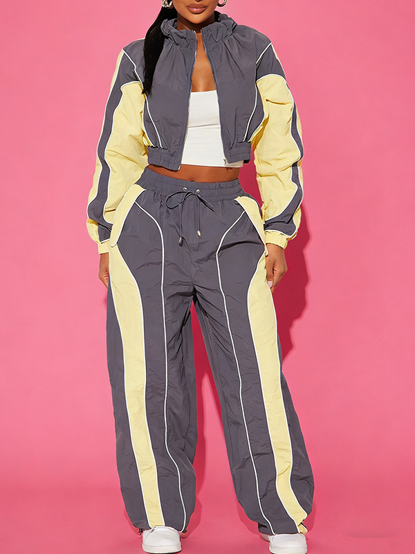 Colorblock Zip-Front Jacket & Pants Set