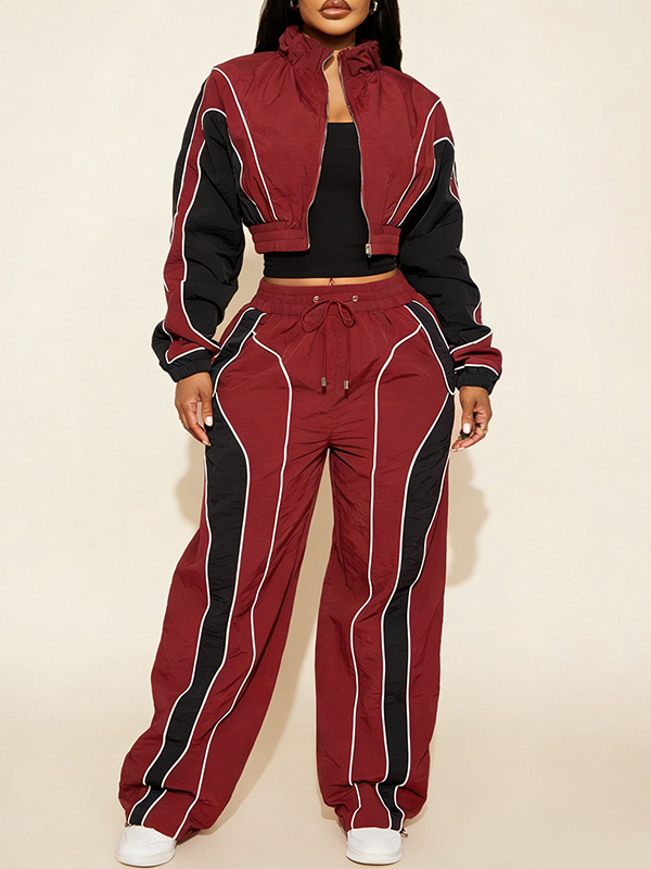 Colorblock Zip-Front Jacket & Pants Set