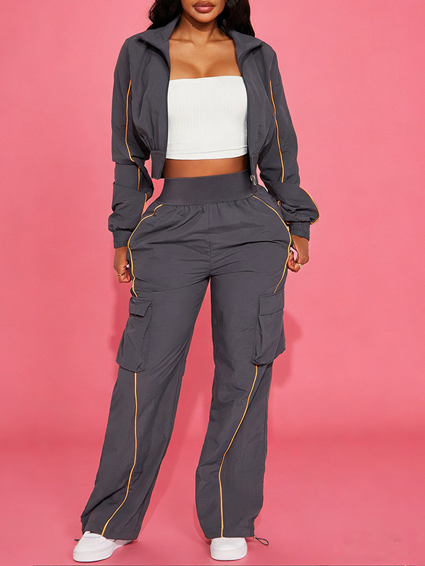 Stripe Zip-Front Jacket & Cargo Pants Set