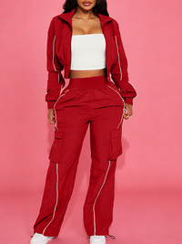 Stripe Zip-Front Jacket & Cargo Pants Set