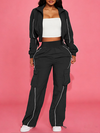 Stripe Zip-Front Jacket & Cargo Pants Set
