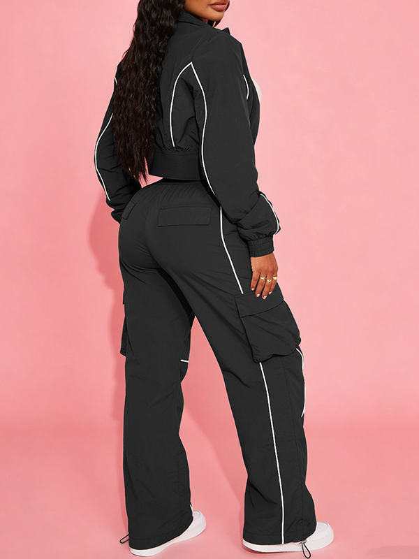 Stripe Zip-Front Jacket & Cargo Pants Set