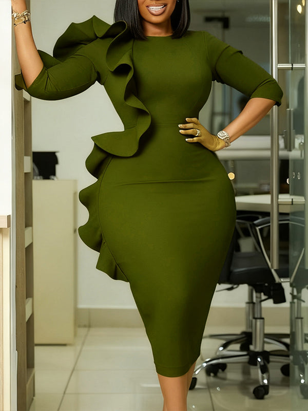 Solid Ruffle Bodycon Dress