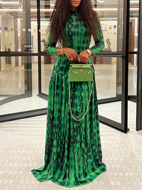 Printed Mock-Neck Maxi Dress