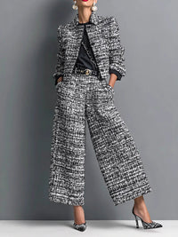 Printed Jacket & Wide-Leg Pants Set