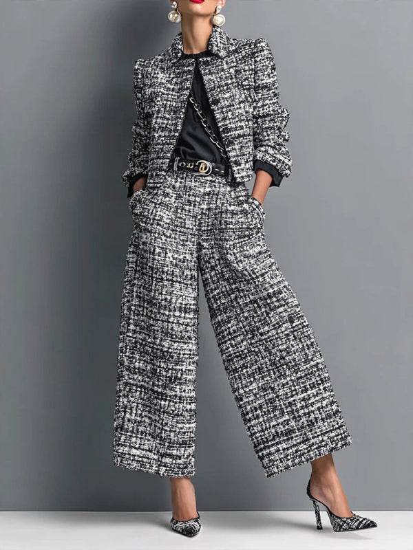 Printed Jacket & Wide-Leg Pants Set