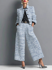 Printed Jacket & Wide-Leg Pants Set