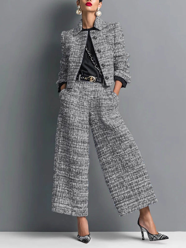 Printed Jacket & Wide-Leg Pants Set