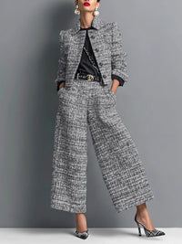 Printed Jacket & Wide-Leg Pants Set