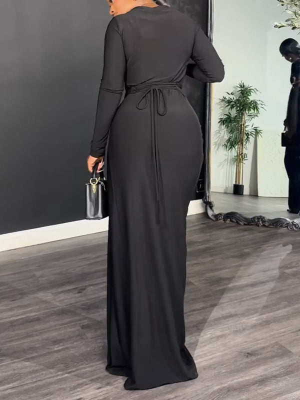 Solid Side-Slit Tied Maxi Dress