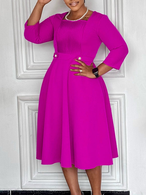 Square-Neck Ruched Dress