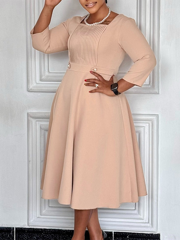 Square-Neck Ruched Dress