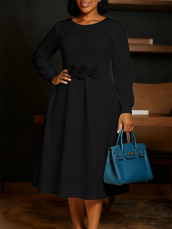 Solid Floral Midi Dress