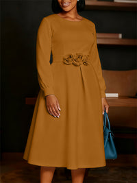 Solid Floral Midi Dress