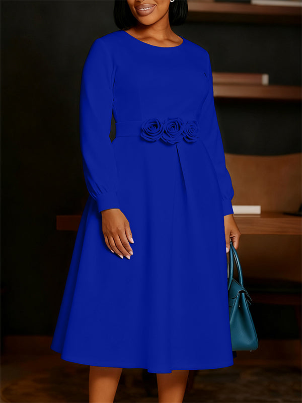 Solid Floral Midi Dress