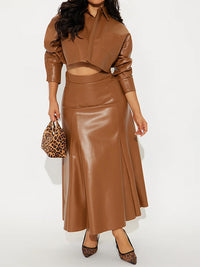 Faux-Leather Shirt & Skirt Set