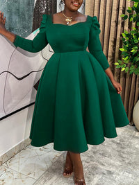 Square-Neck Puff-Sleeve Dress