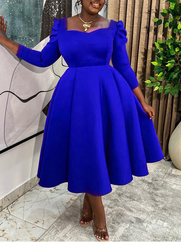 Square-Neck Puff-Sleeve Dress