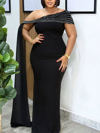 Boat-Neck Draped Maxi Dress