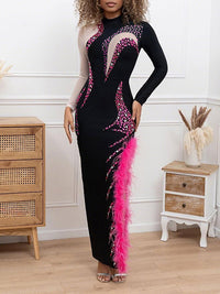 Feather Combo Studded Dress
