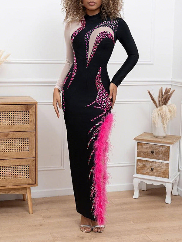 Feather Combo Studded Dress