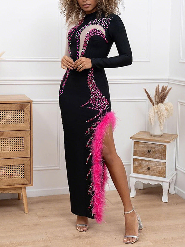 Feather Combo Studded Dress