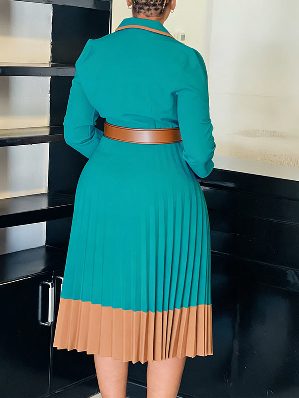 Belted Pleated Blazer Dress