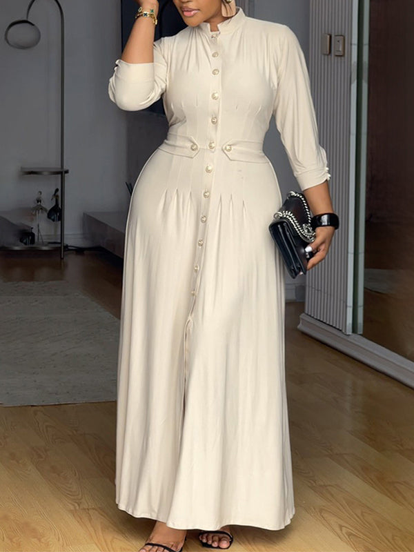 Solid Button-Front Maxi Dress