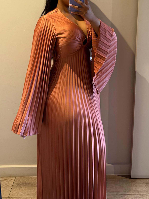 V-Neck Pleated Maxi Dress