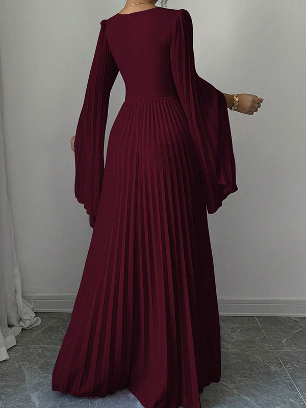 V-Neck Pleated Maxi Dress