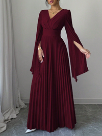 V-Neck Pleated Maxi Dress