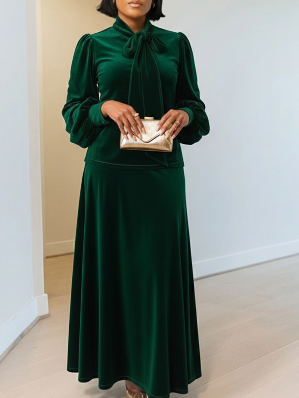 Velvet Tied-Neck Dress