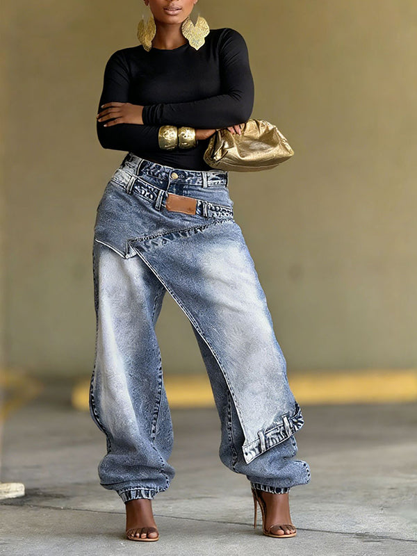 Asymmetric Overlap Jeans - Queenfy