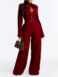 Tied-Neck Button-Front Jumpsuit