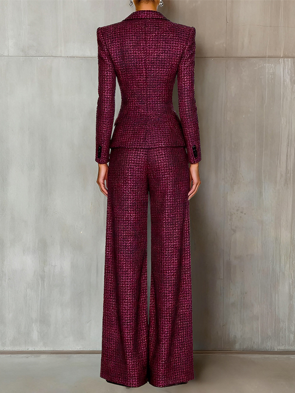 Plaid Blazer & Wide-Leg Pants Set