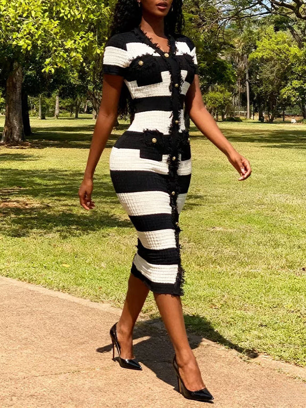 Two-Tone Button-Front Dress