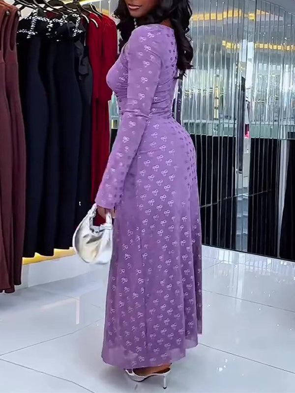 Printed Asymmetric-Neck Maxi Dress