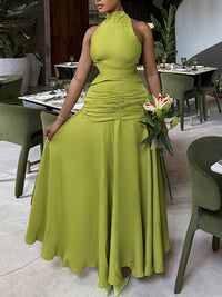 Solid Tied-Neck Sleeveless Maxi Dress