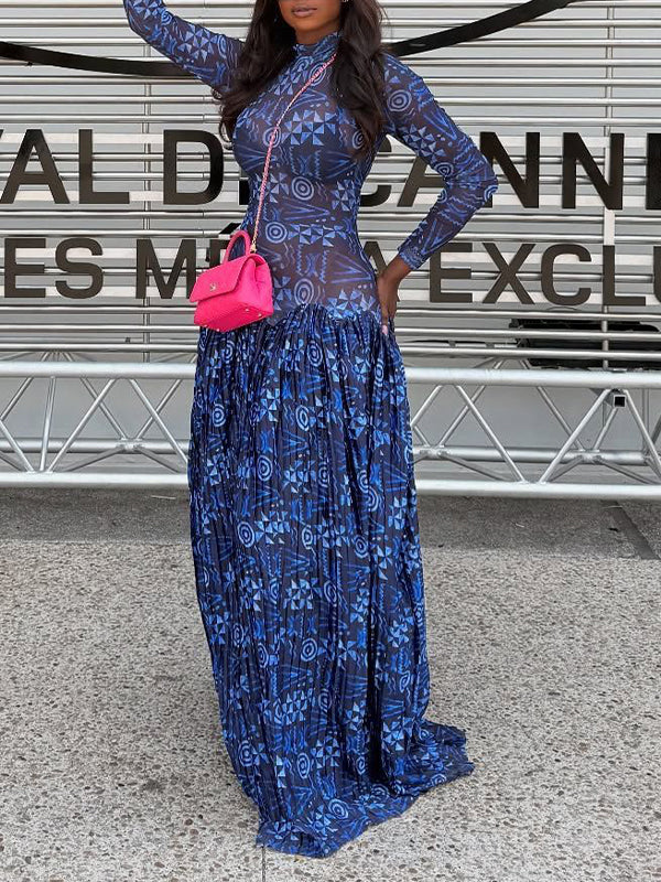 Printed Mock-Neck Maxi Dress