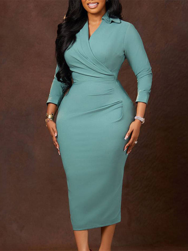 Solid V-Neck Bodycon Dress