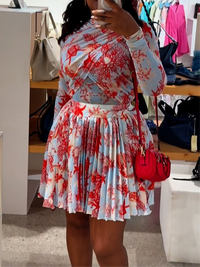 Printed Cross Top & Pleated Skirt Set