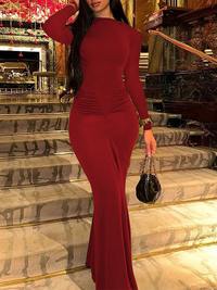 Solid Ruched Maxi Dress