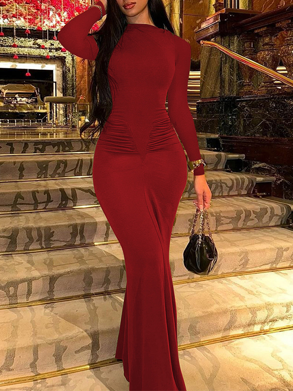 Solid Ruched Maxi Dress