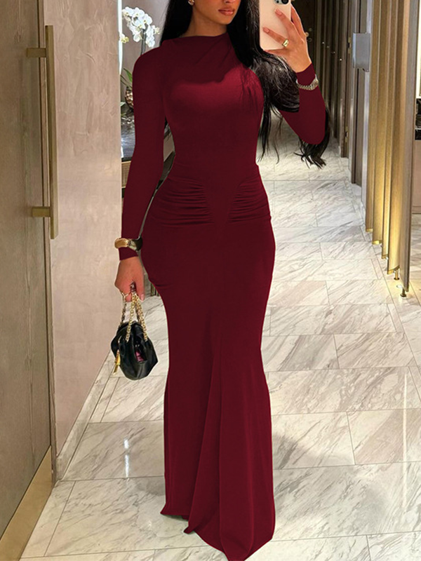 Solid Ruched Maxi Dress