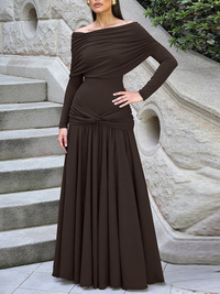 Off-Shoulder Pleated Maxi Dress