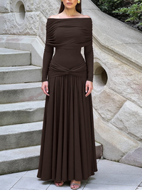 Off-Shoulder Pleated Maxi Dress