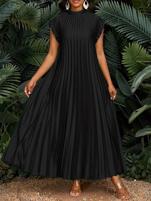 Solid Pleated Maxi Dress