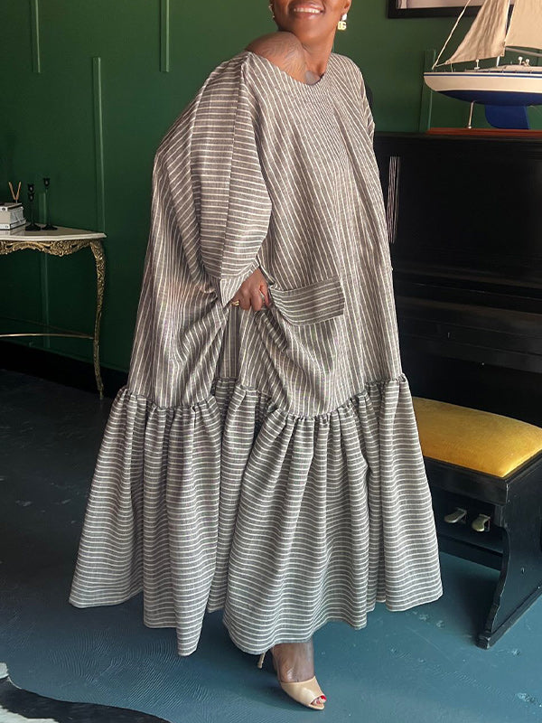 Stripe Ruffle Maxi Dress