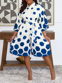 Printed Button-Front Tied Jumpsuit