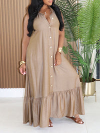 Button-Front Sleeveless Shirt Dress